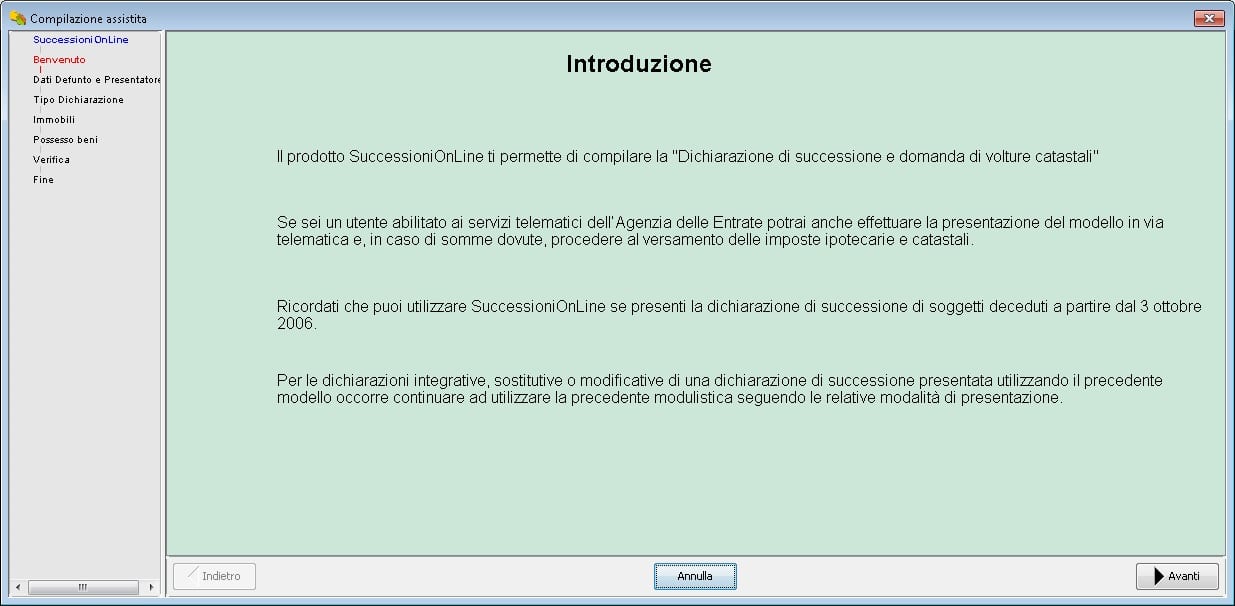 Wizard iniziale SuccessioniOnline