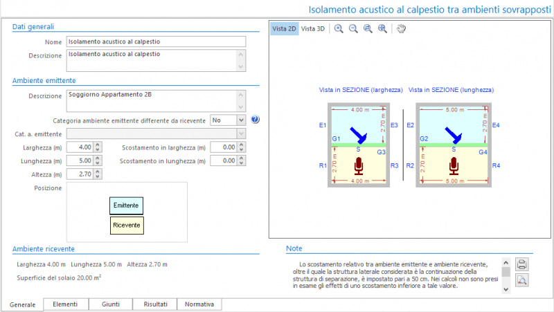Valutazione preventiva prestazioni acustiche - Maschera dati generali del calcolo isolamento acustico al calpestio