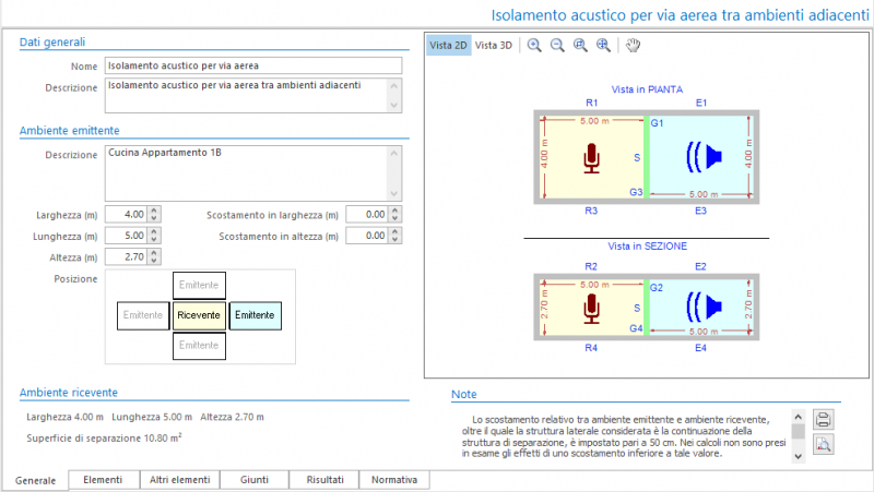 Valutazione preventiva prestazioni acustiche - Maschera dati generali del calcolo isolamento acustico per via aerea
