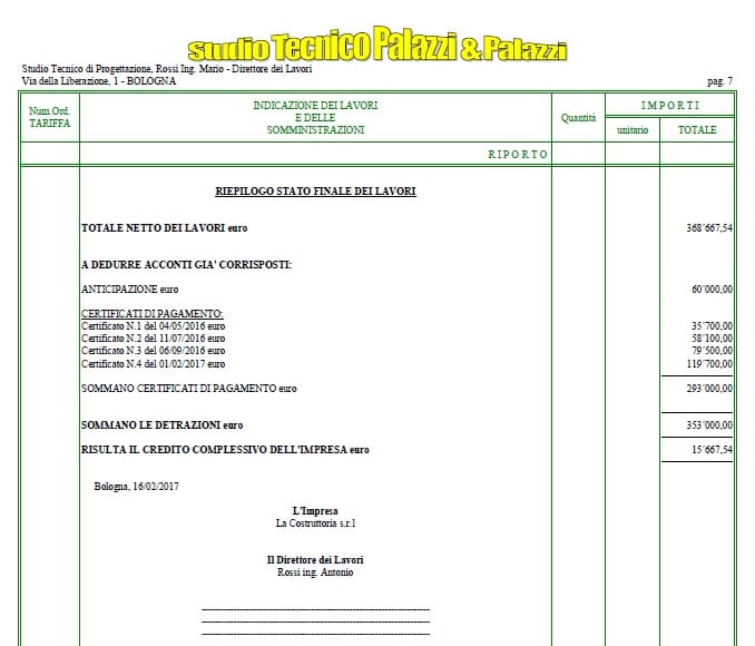 Riepilogo dello Stato finale