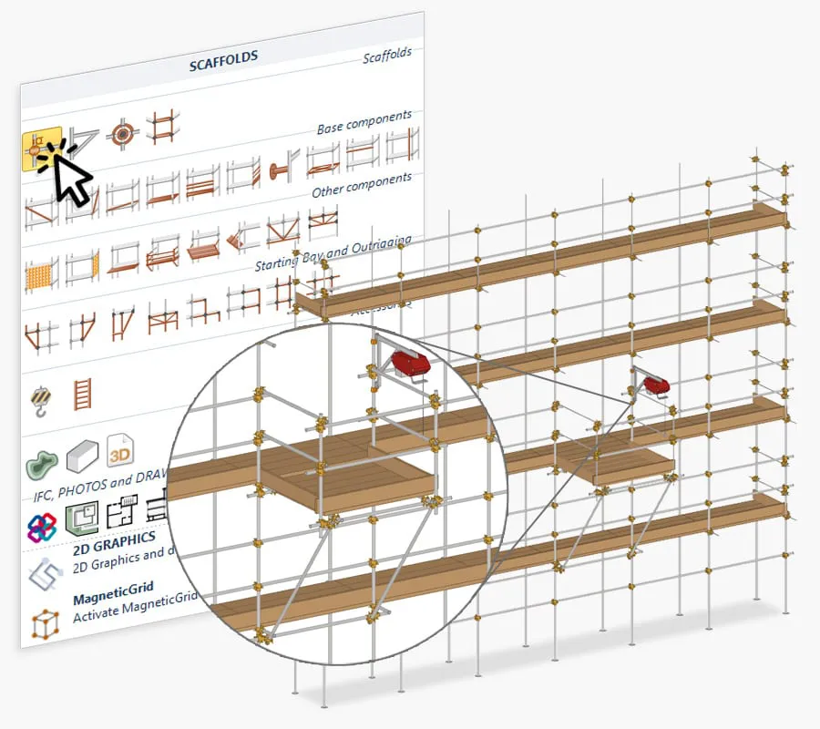 Entrada 3D para modelar o andaime de acordo com qualquer requisito de construção | CerTus SCAFFOLDING | ACCA software