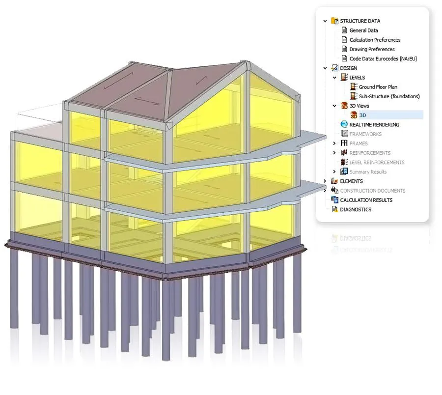 Conception de bâtiments avec des fondations superficielles et profondes | EdiLus CONCRETE | ACCA software