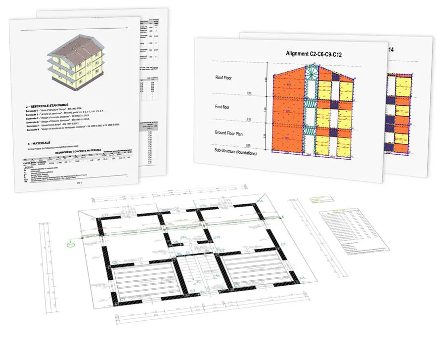 Prints and exports of calculation documents, comparison sheets, drawings, formwork layouts | EdiLus MASONRY | ACCA software