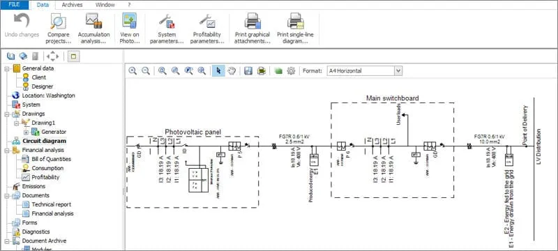 Automatische Zeichnung des Einliniendiagramms | Solarius PV | ACCA software