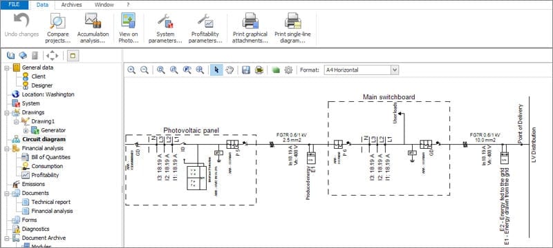 Desenho automático do esquema elétrico unifilar | Solarius PV | ACCA software