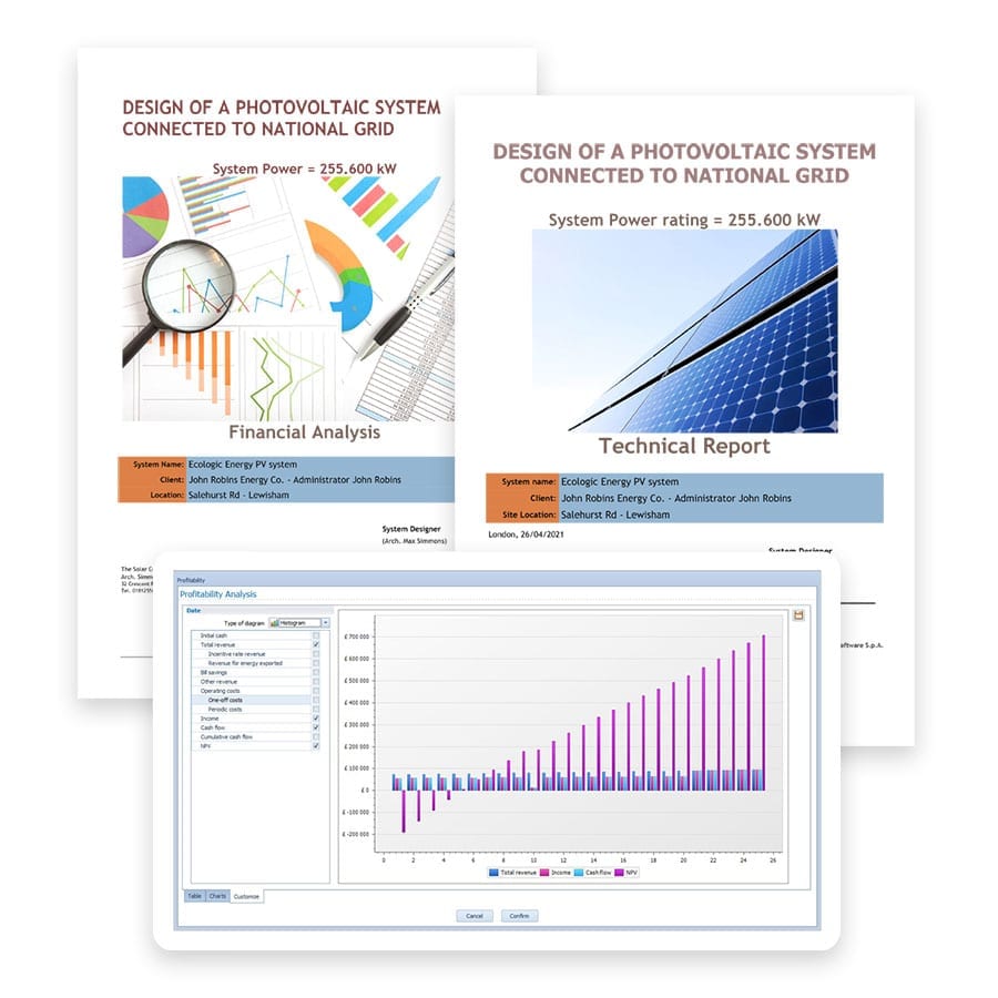 Relatórios técnicos e econômicos, desenhos e documentos do projeto fotovoltaico | Solarius PV | ACCA software